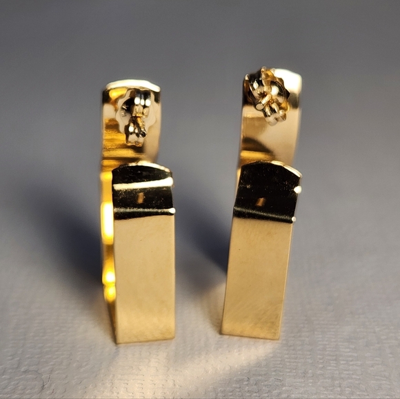 Rare Mid 80s 14K Gold Modernist Geometric Hoop & Diamond Stud Earrings 3.30g - Picture 16 of 16